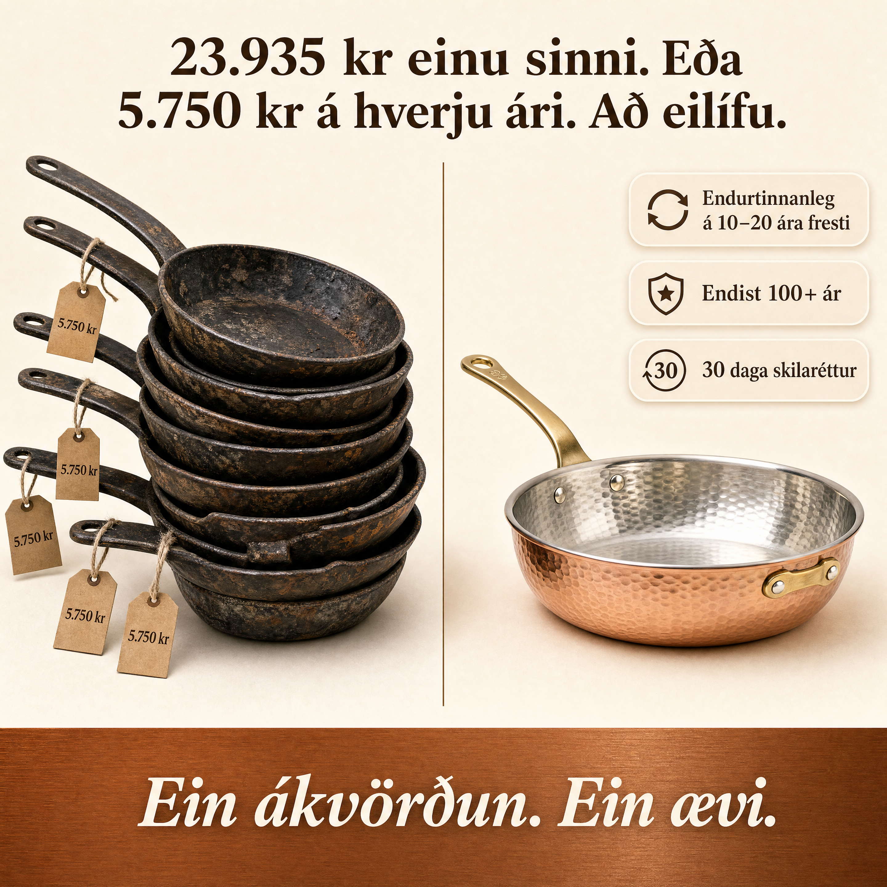 Vottaður® Kansya Pan Pro 2.0 panna úr hreinum kopar