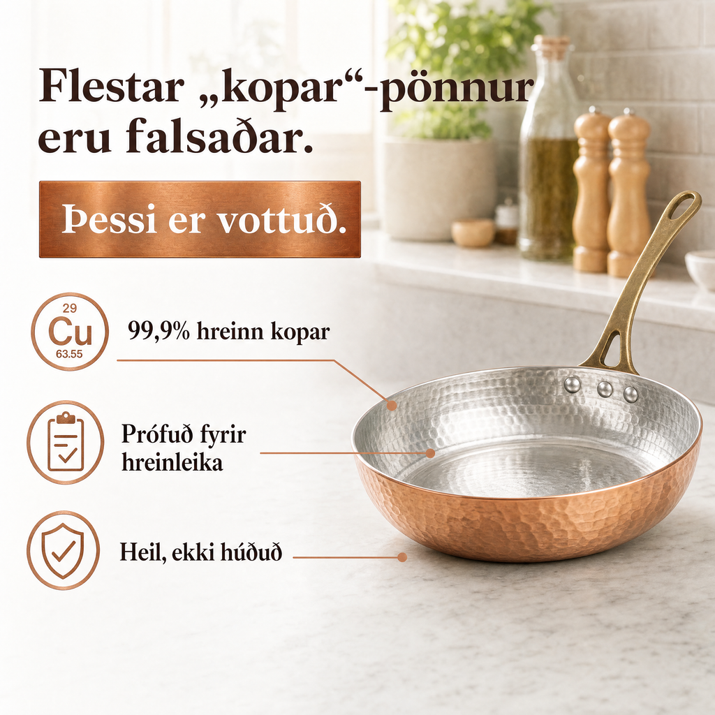 Vottaður® Kansya Pan Pro 2.0 panna úr hreinum kopar