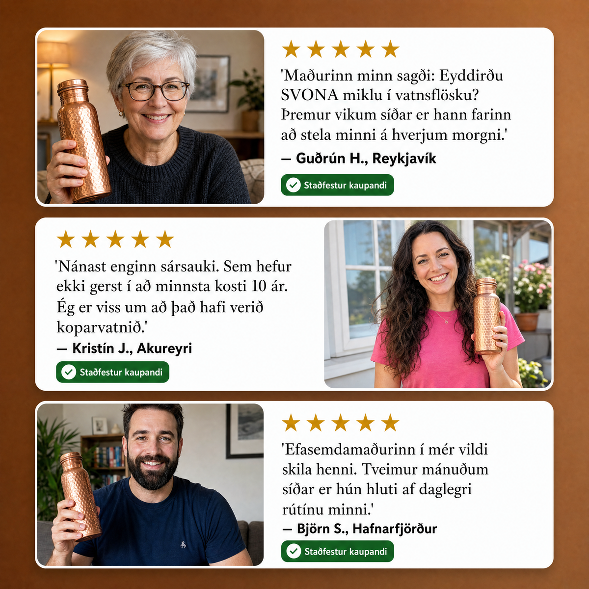 Kansya®-vottaðar vatnsflöskur úr hreinum kopar – V2, handhamraðar