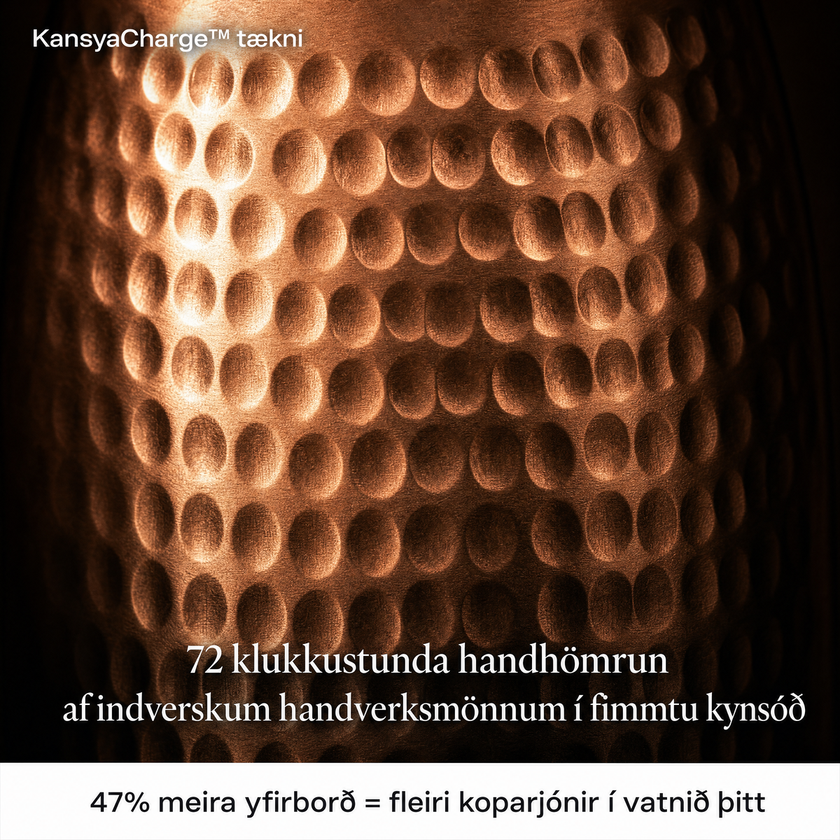 Kansya®-vottaðar vatnsflöskur úr hreinum kopar – V2, handhamraðar