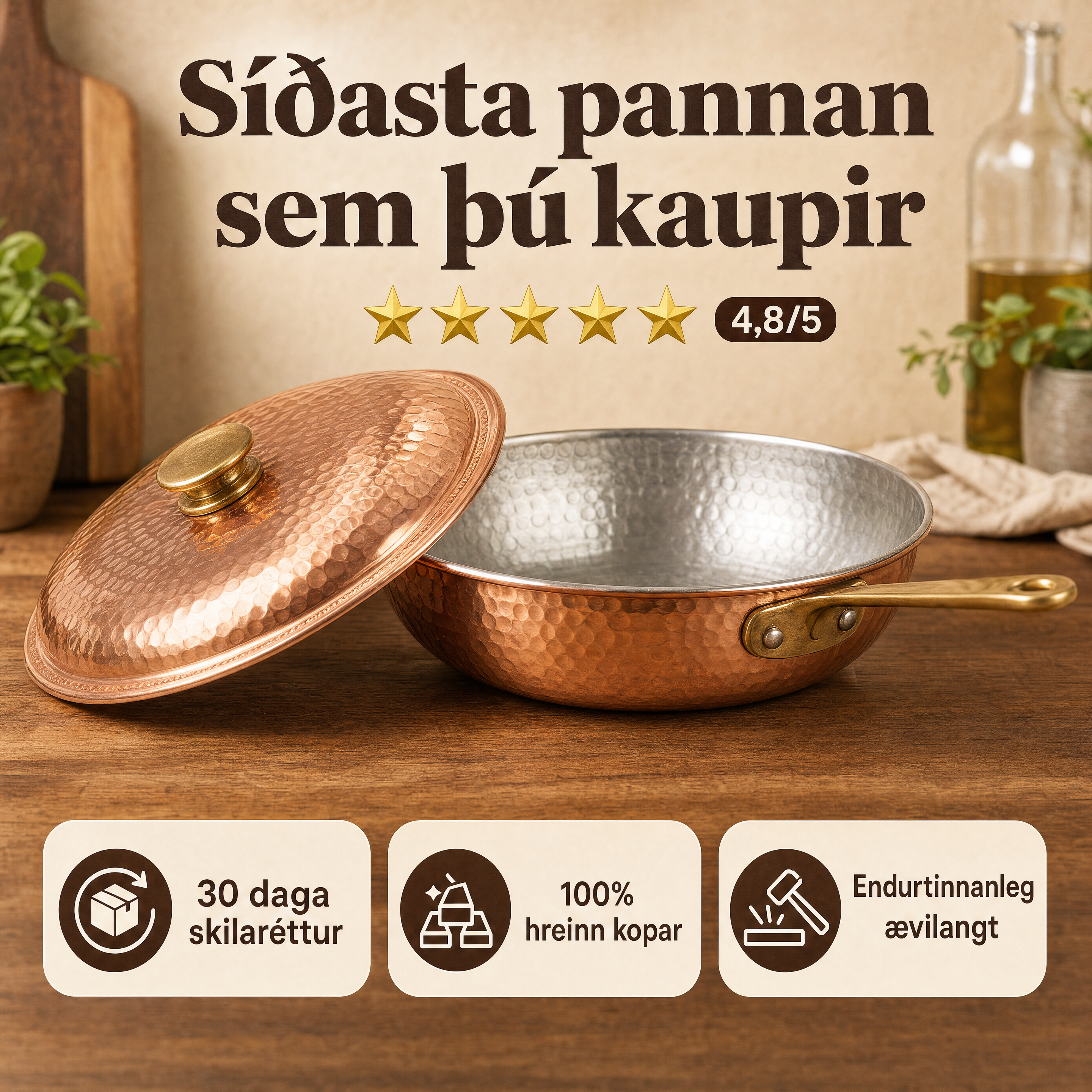 Vottaður® Kansya Pan Pro 2.0 panna úr hreinum kopar
